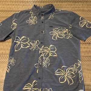 O'Neill Men's Floral Button Down Shirt - Gray and Cream